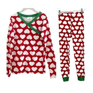 Hanna Andersson Crossover 2 Piece Pajama Set Hearts Red Girls 8 Long Sleeve
